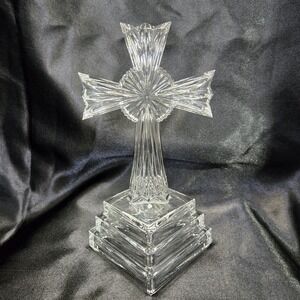 Vtg Lenox Fine Crystal "Wedding Promises" Clear Standing Cross Made In Germany
